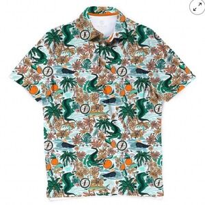 Scales Mens Fish & Game Polo Shirt White Gator Tropical Print M 00362-072-001